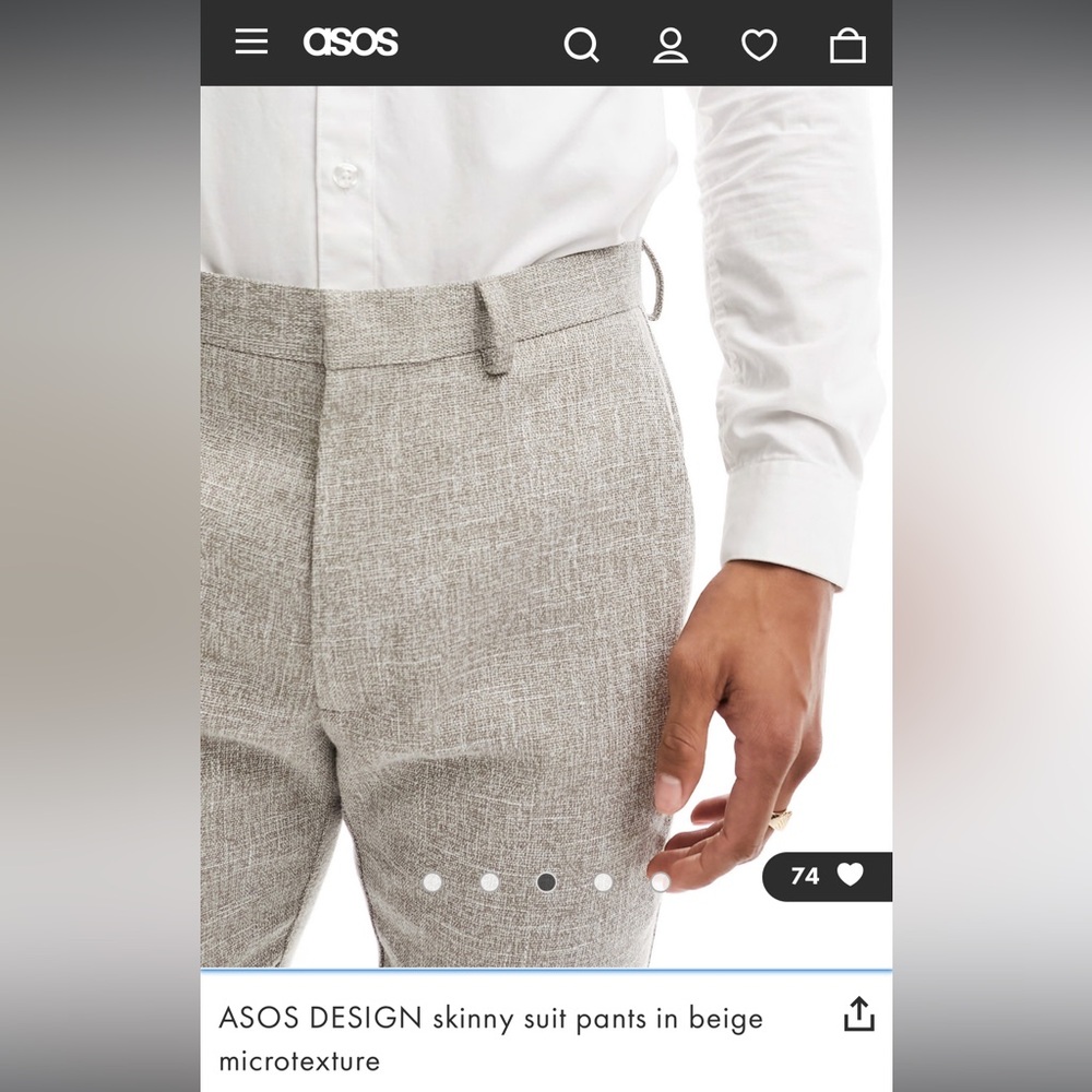 NWT ASOS DESIGN skinny suit pants in beige microtexture - Picture 4 of 8
